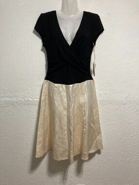NWT ecoSkin Hemp silk Dress Knee Length colorblock wrap Black Ivory Whimsigoth 8